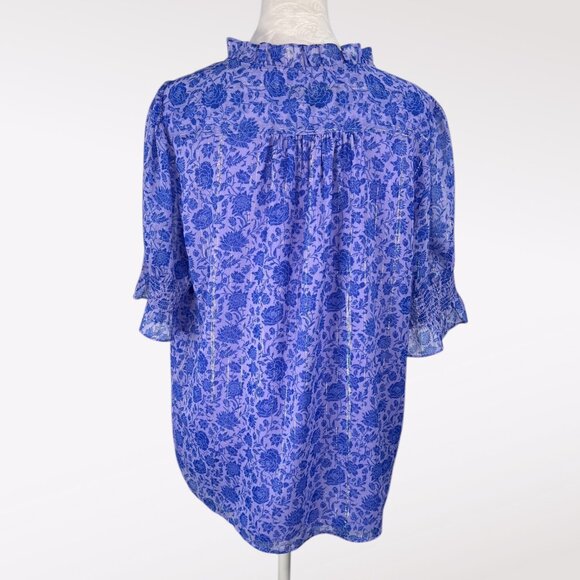 J.Crew Floral Blouse Ruffle Neck Keyhole Front Flowy Sleeve Medium - Picture 5 of 9